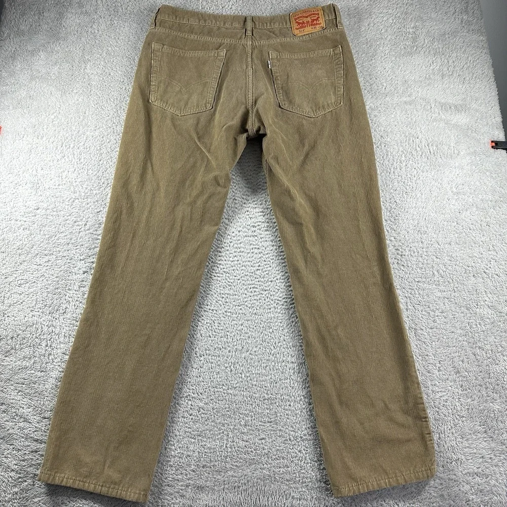 Levi's 514 Pants Mens 36x34 Green Corduroy Slim Straight Preppy Retro Earth Tone